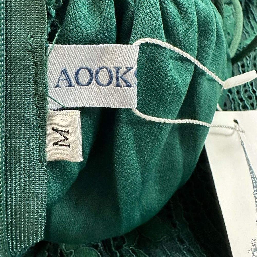 Aooksmery Women's Size M Lace Mini Dress‎ Emerald Green Tie Back New - Picture 7 of 15